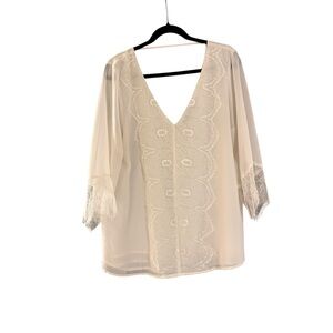 BKE Cream Lace V-Neck Blouse